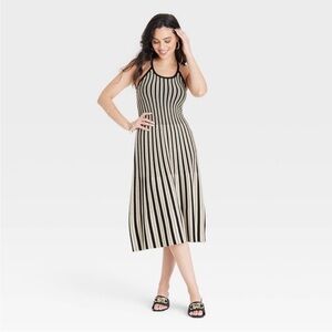 a new day Sleeveless Black and Tan Striped Tank Sweater Midi Dress NWT L